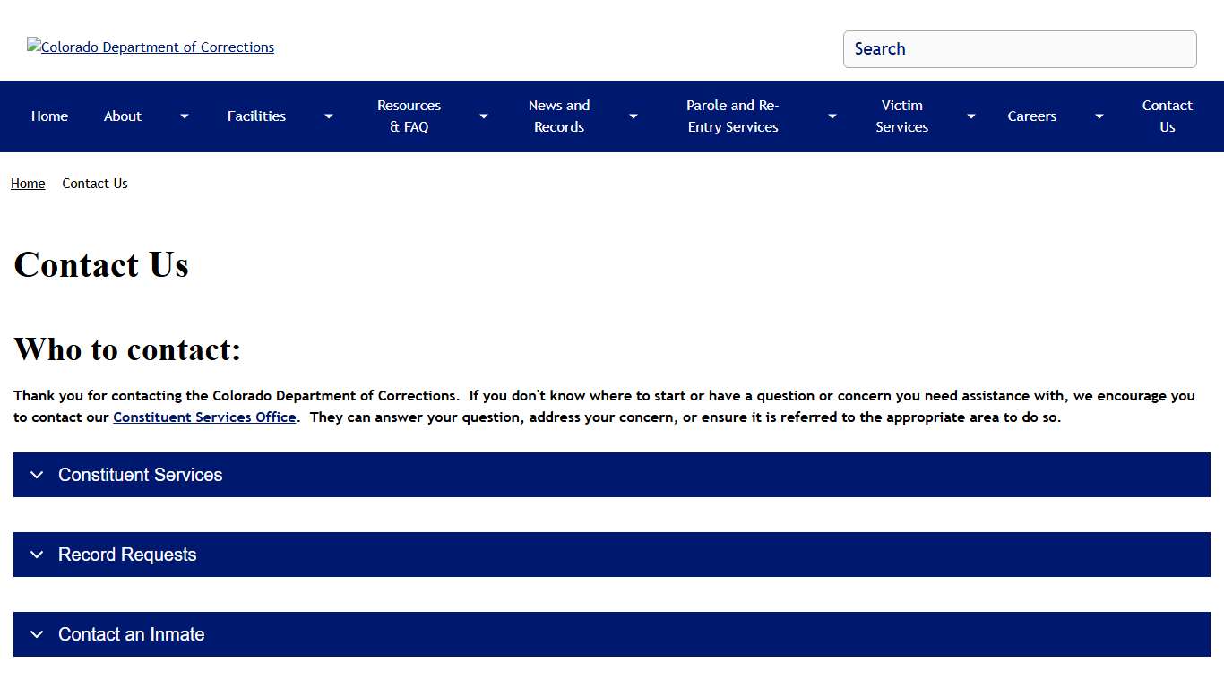 Contact Us Colorado Department of Corrections